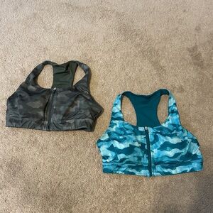 2 Camo Sports Bras - Green and Blue with built in padding - size large